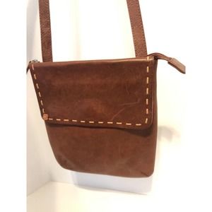 RADLEY LONDON Crossbody Brown With Pink Accent Leather Top Zip And Magnet Flap